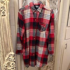 Lazy One Red and Black Oversized Cute Plaid Women's Button Down  Flannel Shirt💕